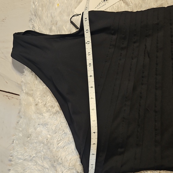 Calvin Klein One Shoulder Swimsuit‎ Black Ruched One Piece Bathing Suit, Sz 12 - Picture 2 of 8